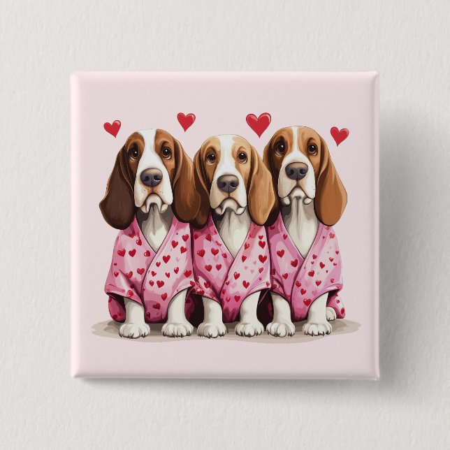 Valentines day Basset Hound Hundar Knapp (Framsida)