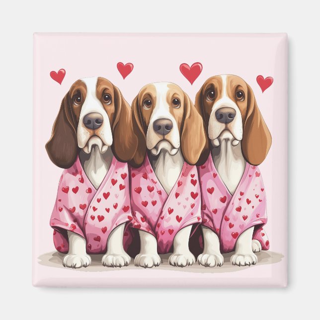 Valentines day Basset Hound Hundar Magnet (Framsidan)