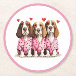 Valentines day Basset Hound Hundar Underlägg Papper Rund