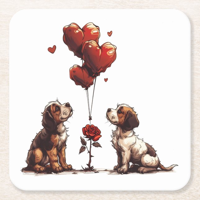 Valentines day Beagle Hundar Underlägg Papper Kvadrat (Framsidan)