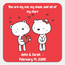 Valentine's Day Bear Heart Fyrkantigt Klistermärke