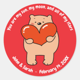 Valentine's Day Bear Heart Runt Klistermärke