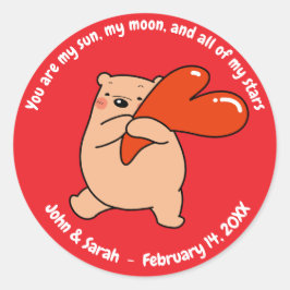 Valentine's Day Bear Heart Runt Klistermärke