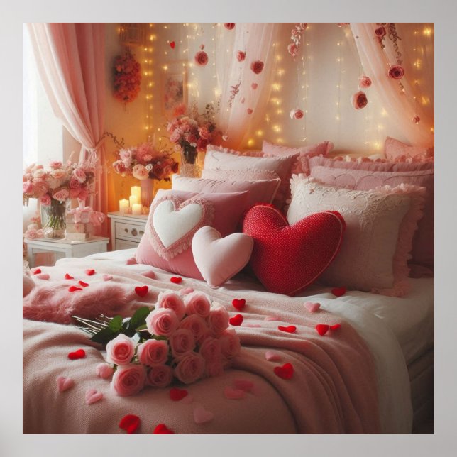 Valentine's Day Bedroom Decorated With Hearts on a Poster (Framsidan)
