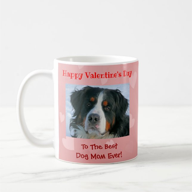 Valentines day Best Hund Mamma Cute Rosa Photo Kaffemugg (Vänster)