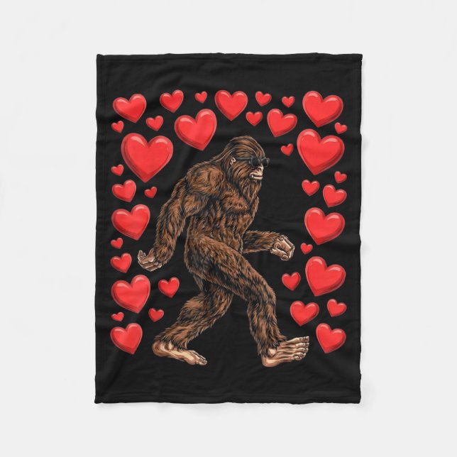 Valentines Day Bigfoot Red Hearts Funny Sasquatch  Fleecefilt (Framsidan)