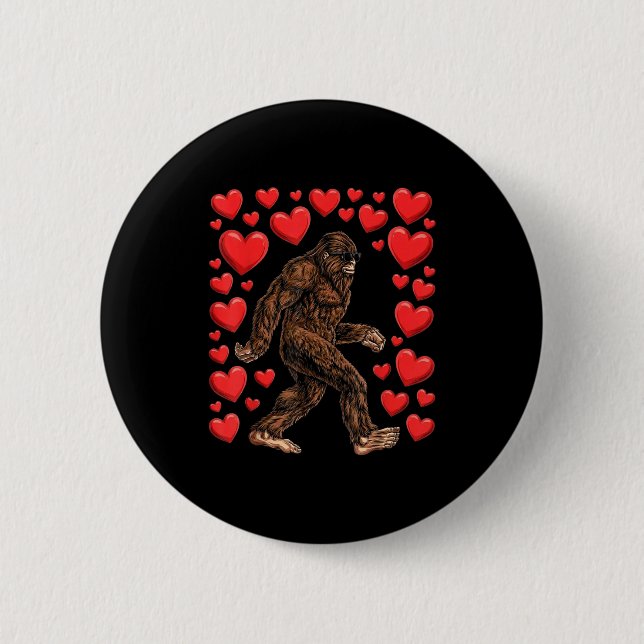 Valentines Day Bigfoot Red Hearts Funny Sasquatch  Knapp (Framsida)