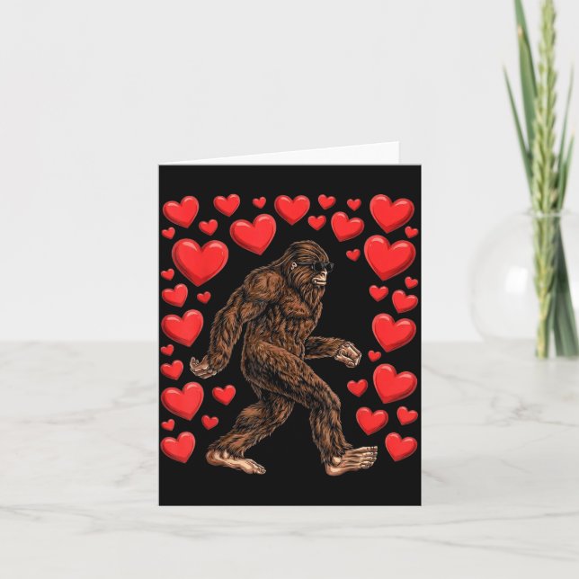 Valentines Day Bigfoot Red Hearts Funny Sasquatch  Kort (Framsida)