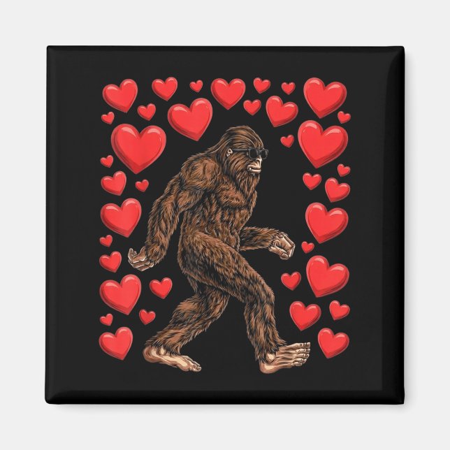 Valentines Day Bigfoot Red Hearts Funny Sasquatch  Magnet (Framsidan)