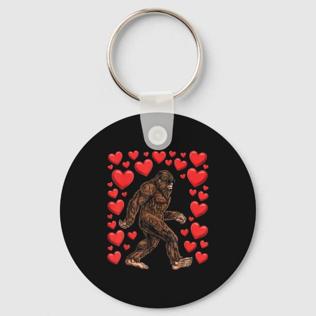 Valentines Day Bigfoot Red Hearts Funny Sasquatch  Nyckelring (Framsida)