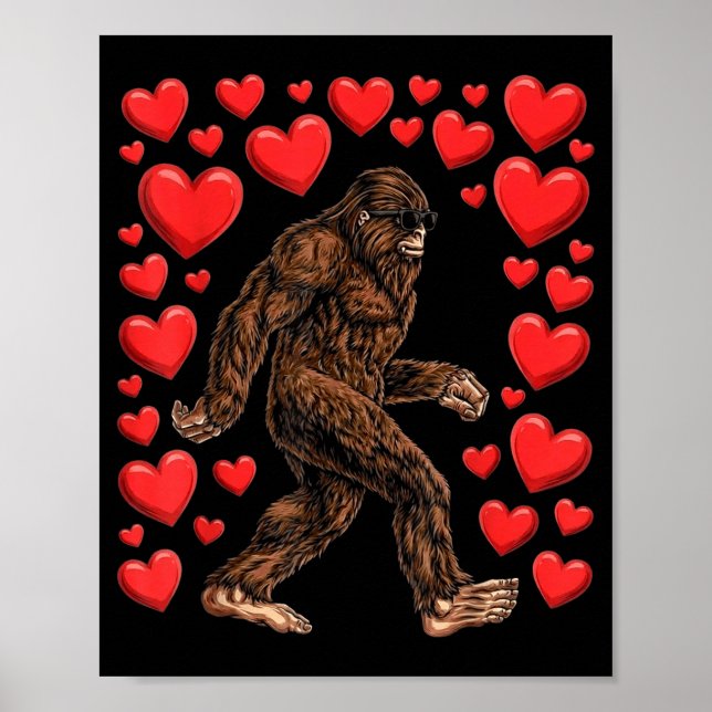 Valentines Day Bigfoot Red Hearts Funny Sasquatch  Poster (Framsidan)