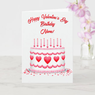 Valentine's Day Birthday Cake Customizable Candles Kort