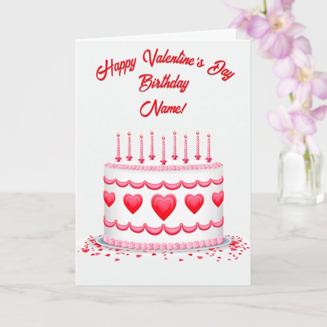 Valentine's Day Birthday Cake Customizable Candles Kort (Orkide)