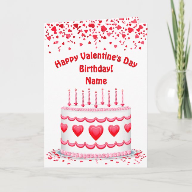 Valentine's Day Birthday Cake Customizable Candles Kort (Framsida)