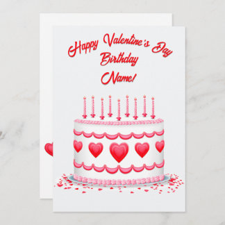 Valentine's Day Birthday Cake Customizable Candles Kort