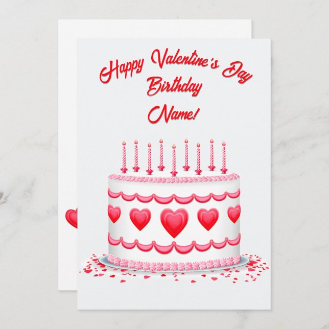 Valentine's Day Birthday Cake Customizable Candles Kort (Fram/baksida)