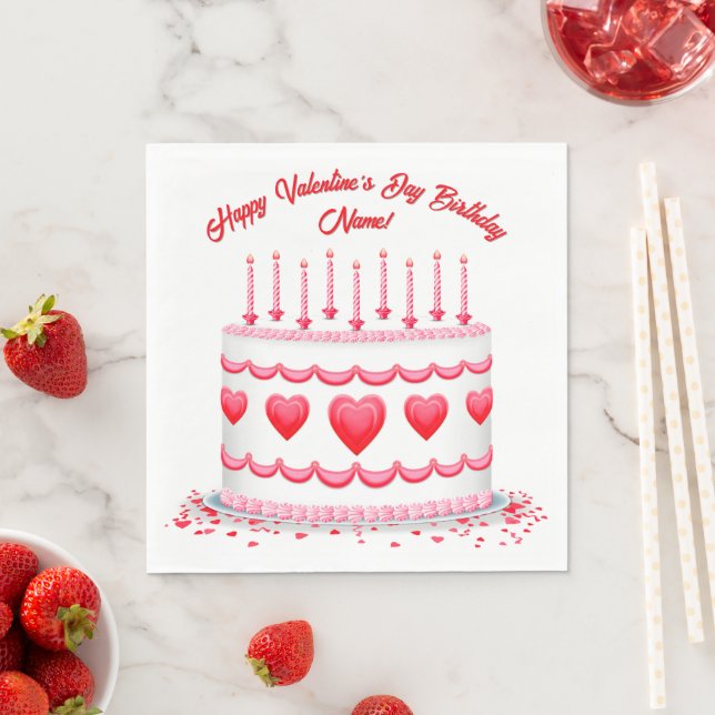 Valentine's Day Birthday Cake Customizable Candles Pappersservett (Insitu)