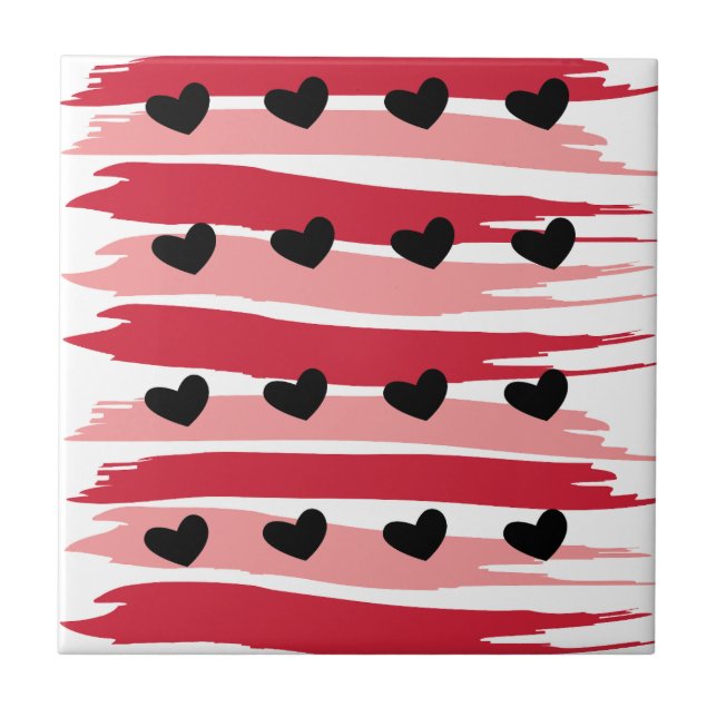 Valentines day Black Hearts Red Rosa Rand Kakelplatta (Framsidan)