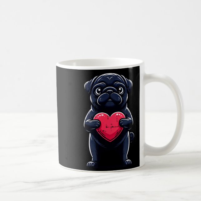 Valentines Day Black Pug Heart Funny Dog Mom Dad F Kaffemugg (Höger)