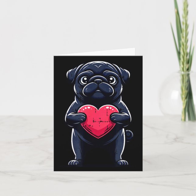 Valentines Day Black Pug Heart Funny Dog Mom Dad F Kort (Framsida)