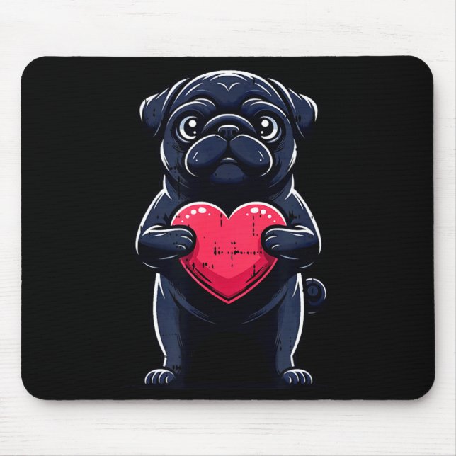 Valentines Day Black Pug Heart Funny Dog Mom Dad F Musmatta (Framsidan)