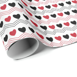 Valentines day Black Red Heart Chevron Rand Presentpapper