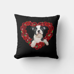 Valentines day Boston Terrier Heart Ro Gift Hund Kudde