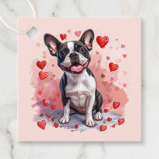 Valentines day Boston Terrier Hund Gåvor Etiketter (Framsida)