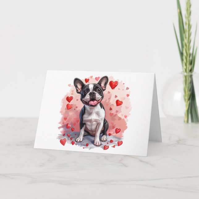 Valentines day Boston Terrier Hund Helgkort (Framsida)