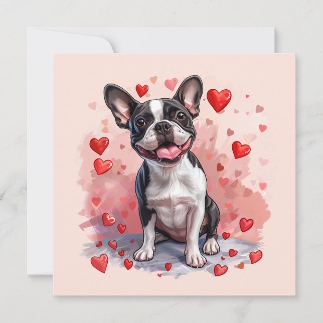 Valentines day Boston Terrier Hund Julkort (Framsida)