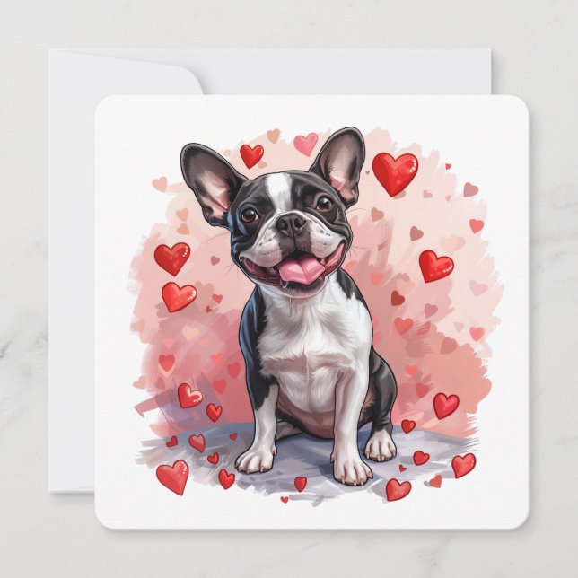 Valentines day Boston Terrier Hund Julkort (Framsida)