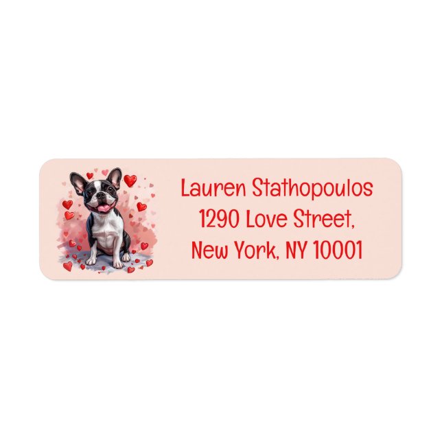 Valentines day Boston Terrier Hund Returadress Etikett (Framsidan)