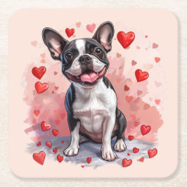 Valentines day Boston Terrier Hund Underlägg Papper Kvadrat