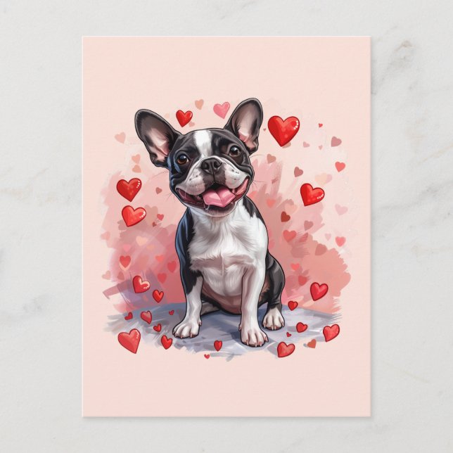 Valentines day Boston Terrier Hund Vykort (Framsida)