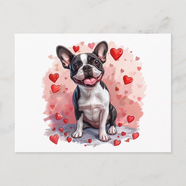 Valentines day Boston Terrier Hund Vykort (Framsida)
