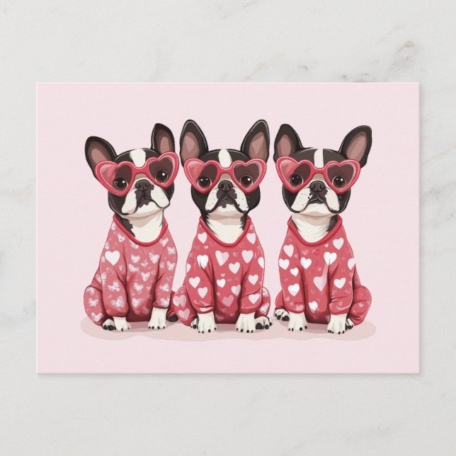 Valentines day Boston Terrier Hundar Helg Vykort (Framsida)