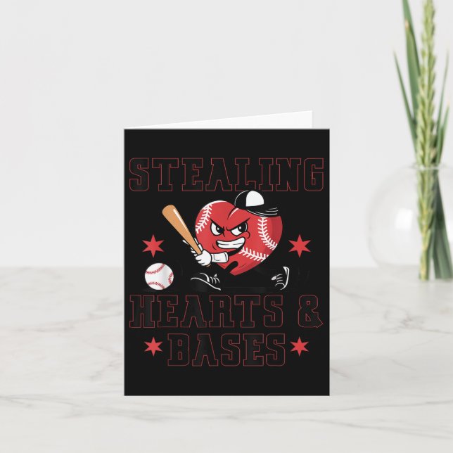 Valentines day Boys Baseball Player Stealing Heart Kort (Framsida)