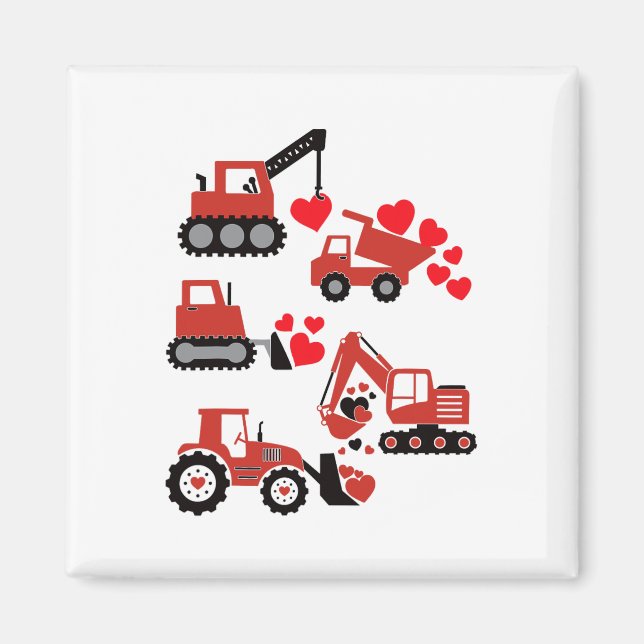 Valentines day Boys Kids Småbarn Construction Truc Magnet (Framsidan)