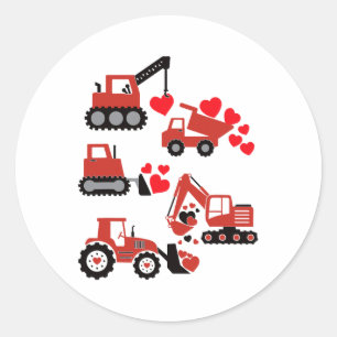 Valentines day Boys Kids Småbarn Construction Truc Runt Klistermärke