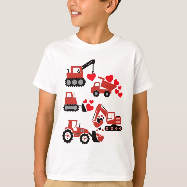Valentines day Boys Kids Småbarn Construction Truc T Shirt (Framsida)