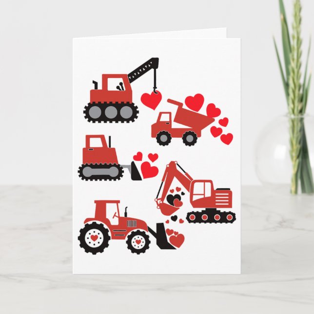 Valentines Day Boys Kids Toddler Construction Truc Kort (Framsida)