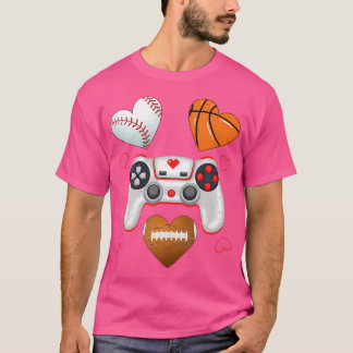 Valentines day Boys Manar Hearts Gaming Basketball T Shirt