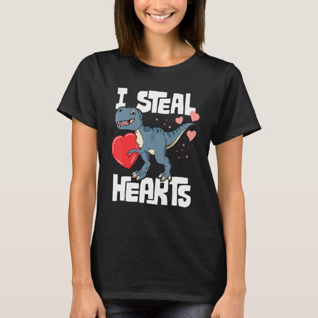 Valentines Day Boys T Rex Dinosaur I Steal Hearts T Shirt (Framsida)