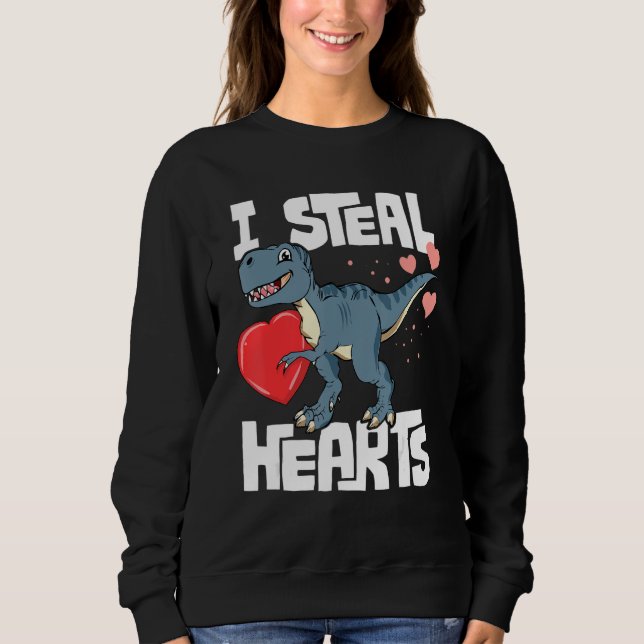 Valentines Day Boys T Rex Dinosaur I Steal Hearts T Shirt (Framsida)