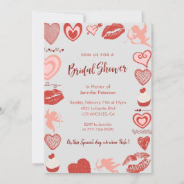 Valentines day bröllopsdusch Modern Grå Röd Inbjudningar