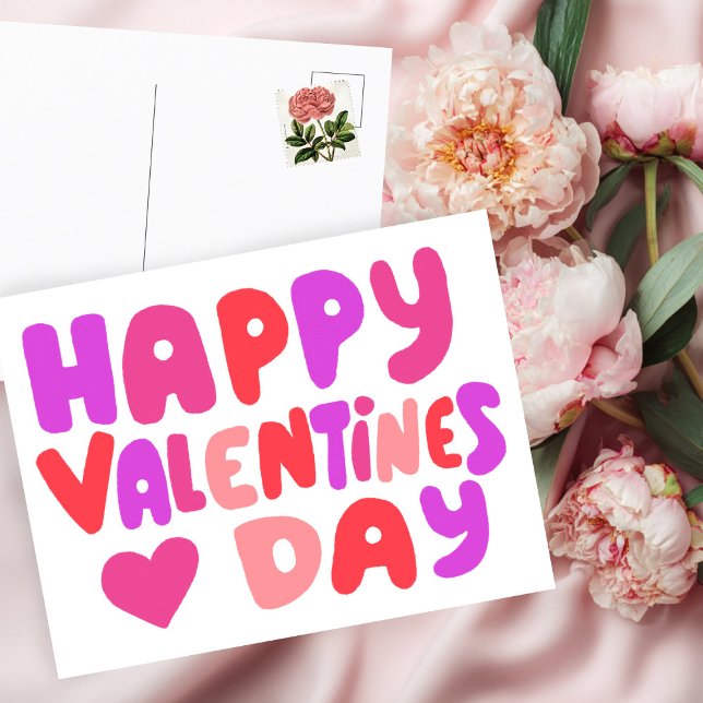 Valentines day Bubble Brev Groovy Curvy Retro Vykort (Valentines Day Bubble Letters Groovy Curvy Retro Postcard
)