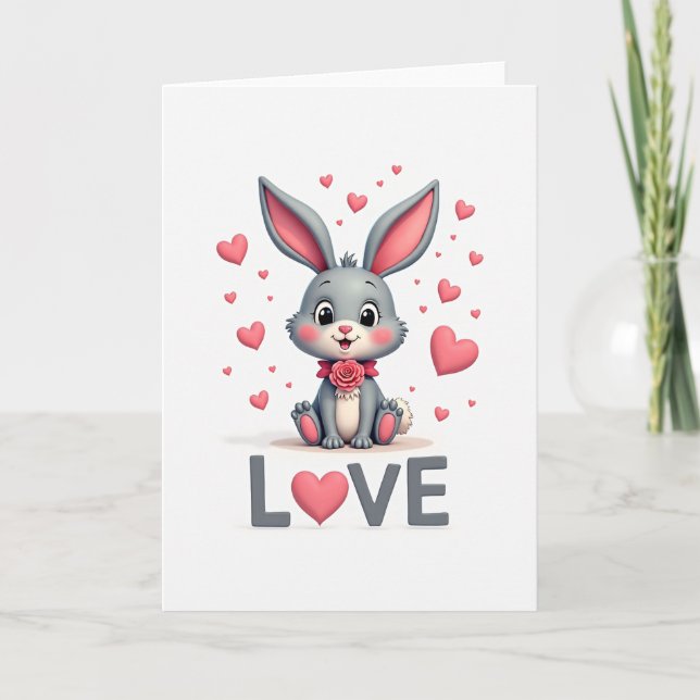 Valentines Day Bunny Love Card Kort (Framsida)