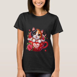 Valentine's Day Calico Cat Love You Mug Art ✨🐱☕ T Shirt