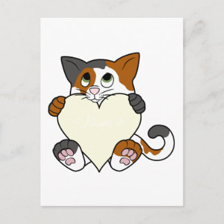Valentine's Day Calico Cat with Cream Heart Helg Vykort
