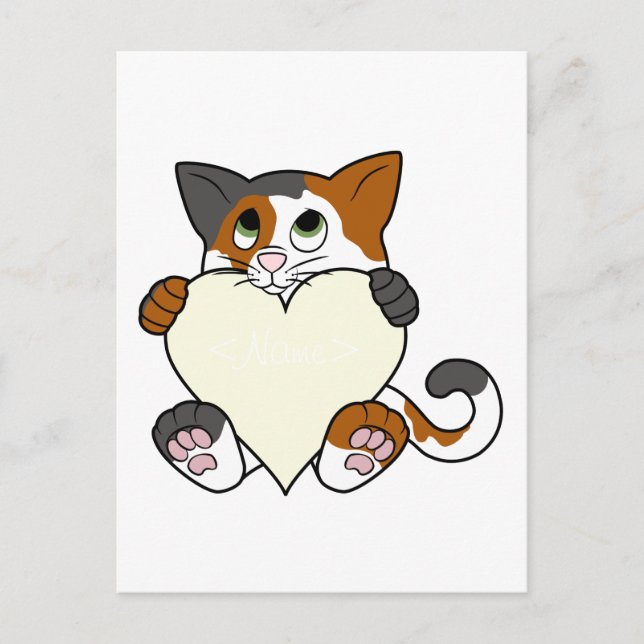 Valentine's Day Calico Cat with Cream Heart Helg Vykort (Framsida)
